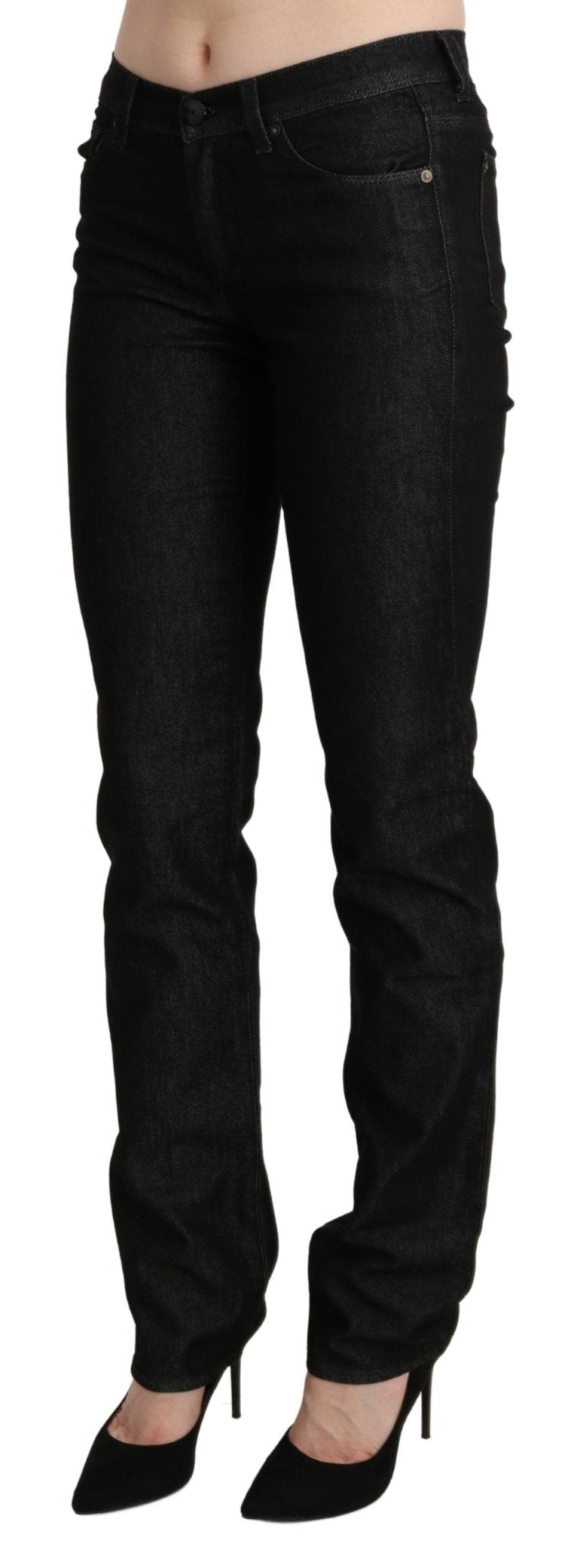 Black Mid Waist Skinny Slim Denim Trouser - coffeewithmee2Ermanno ScervinoP3338S