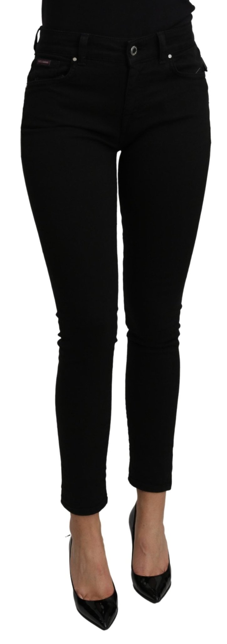 Black Mid Waist Slim Fit Cropped Cotton Jeans - coffeewithmee2Dolce & GabbanaP3224S