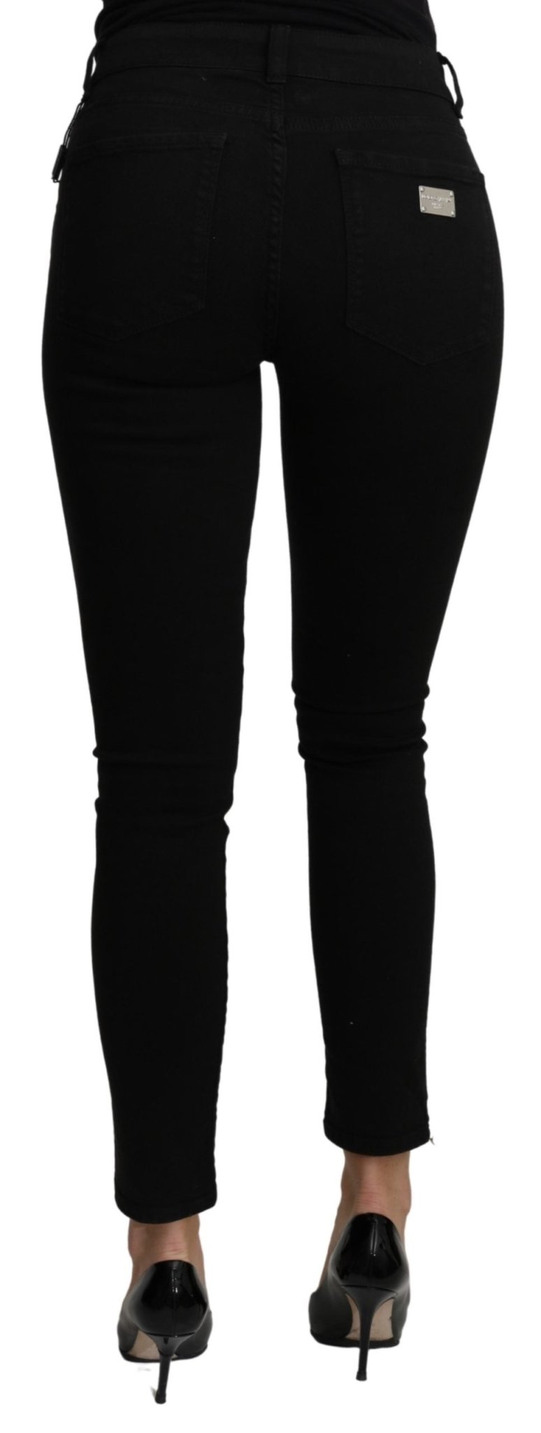 Black Mid Waist Slim Fit Cropped Cotton Jeans - coffeewithmee2Dolce & GabbanaP3224S