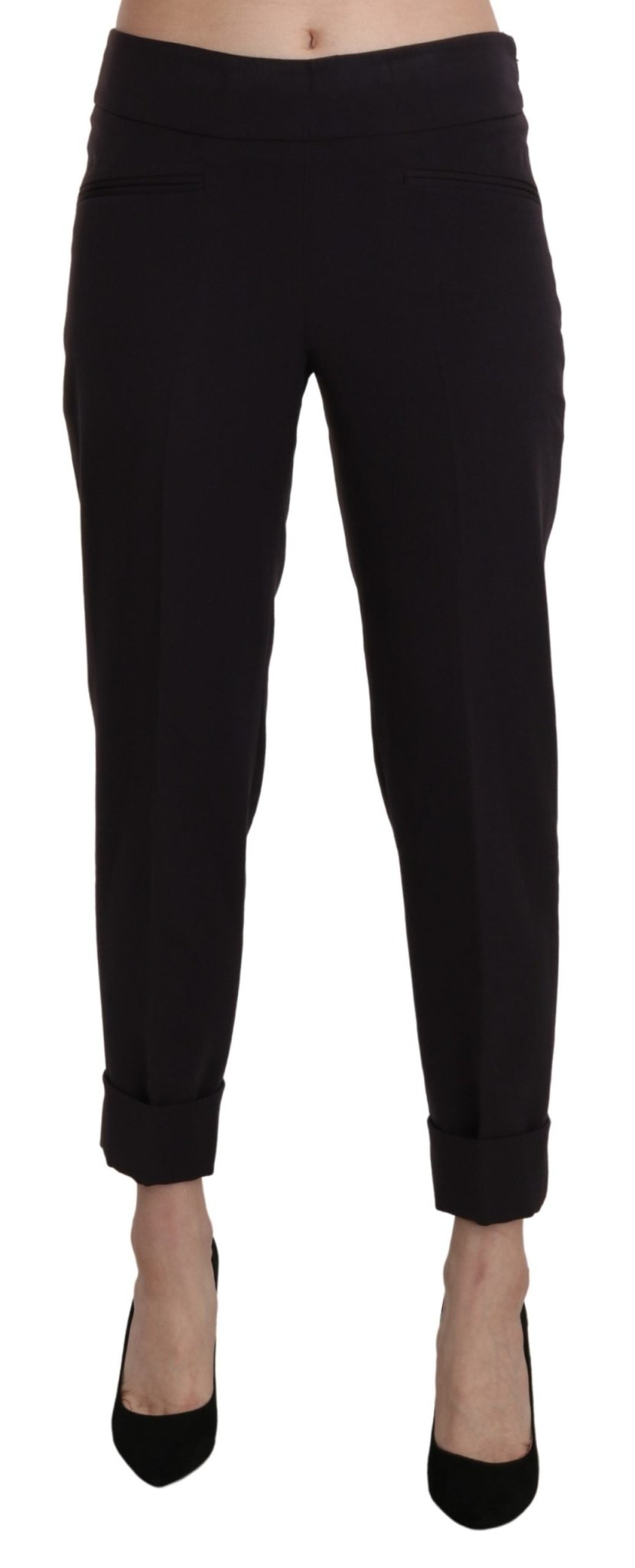 Black Mid Waist Tapered Cropped Dress Trouser Pants - coffeewithmee2BENCIVENGAP3401S
