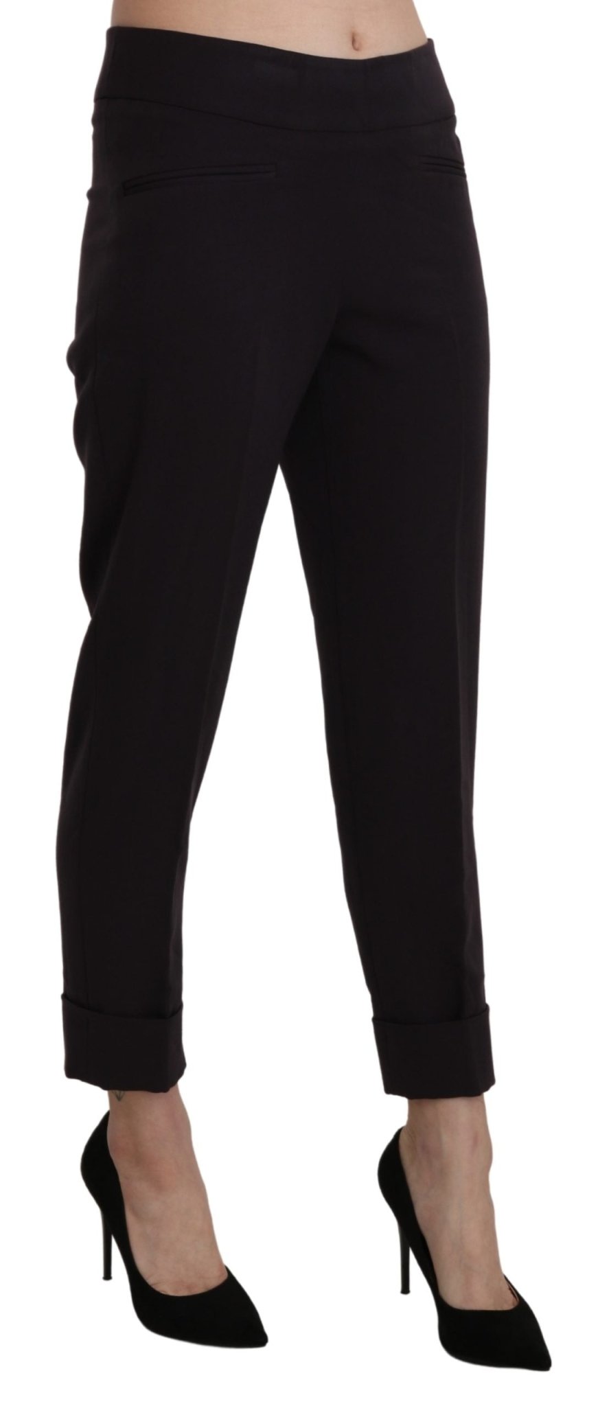 Black Mid Waist Tapered Cropped Dress Trouser Pants - coffeewithmee2BENCIVENGAP3401S