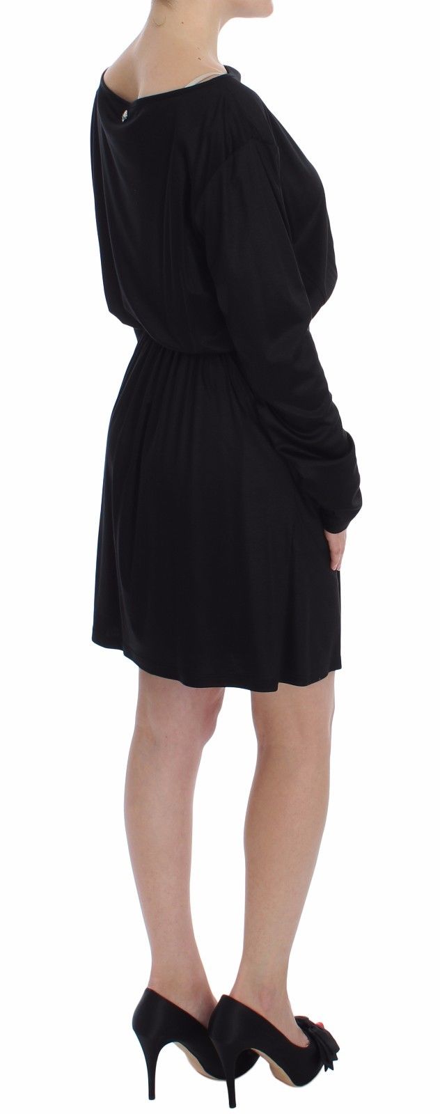 Black Modal Silk Shift Knee Dress - coffeewithmee2Versace JeansP0882S