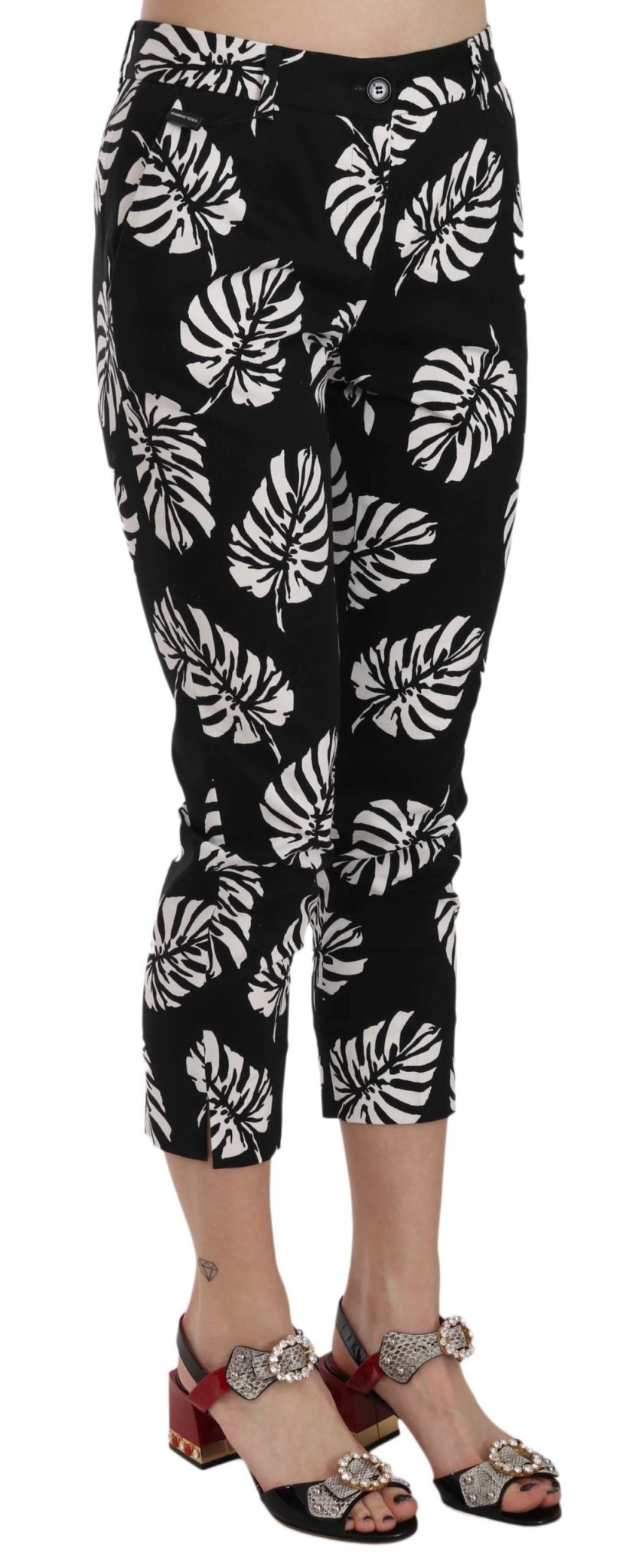 Black Palm Leaf Print Skinny Pants - coffeewithmee2Dolce & GabbanaP2393S