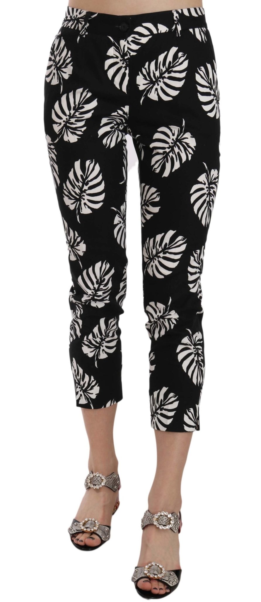 Black Palm Leaf Print Skinny Pants - coffeewithmee2Dolce & GabbanaP2393S