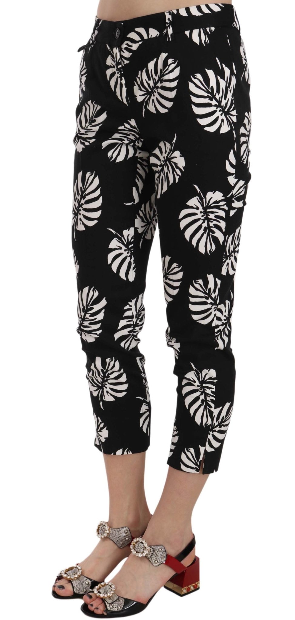 Black Palm Leaf Print Skinny Pants - coffeewithmee2Dolce & GabbanaP2393S