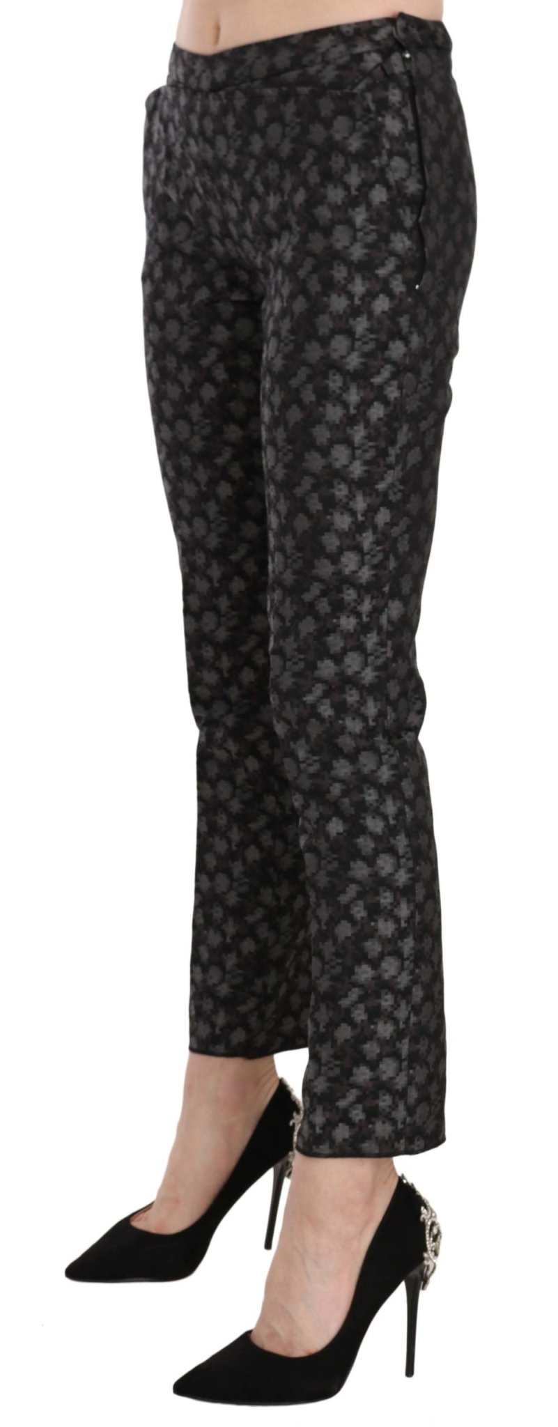 Black Patterned Low Waist Skinny Trousers Pants - coffeewithmee2Just CavalliP2312S