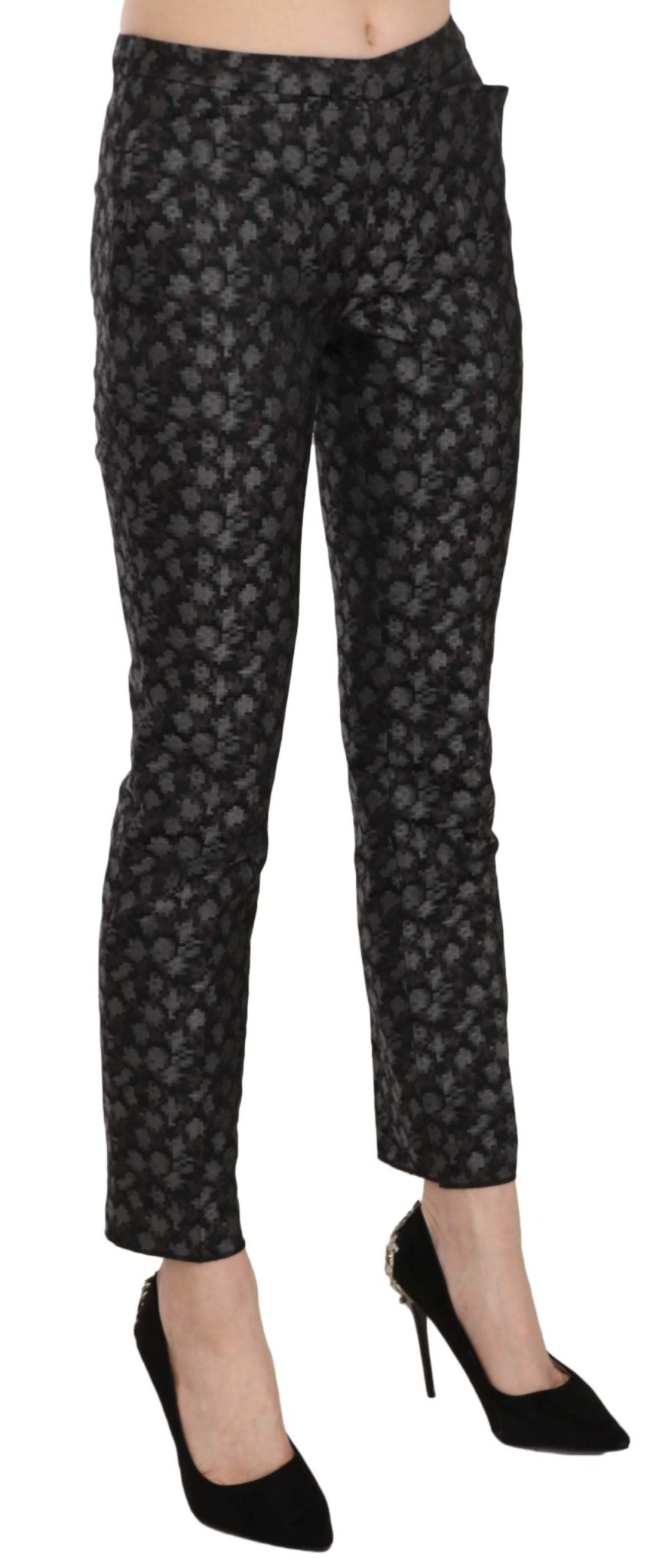 Black Patterned Low Waist Skinny Trousers Pants - coffeewithmee2Just CavalliP2312S