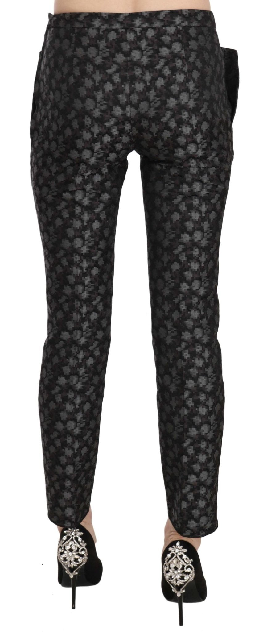 Black Patterned Low Waist Skinny Trousers Pants - coffeewithmee2Just CavalliP2312S