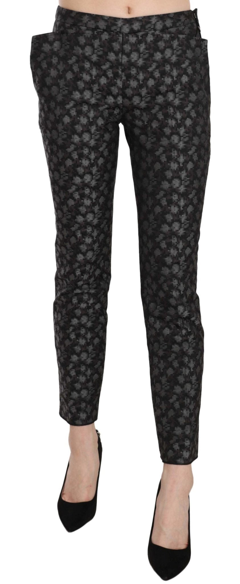 Black Patterned Low Waist Skinny Trousers Pants - coffeewithmee2Just CavalliP2312S