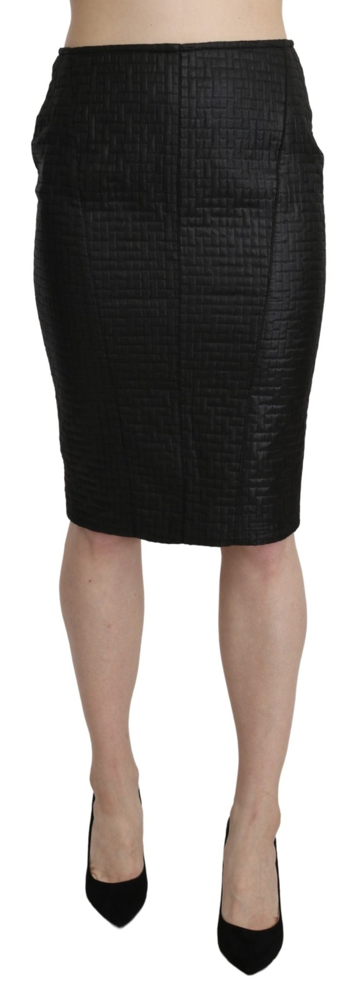 Black Pencil Knee Length Straight Patterned Skirt - coffeewithmee2GF FerreP3395S