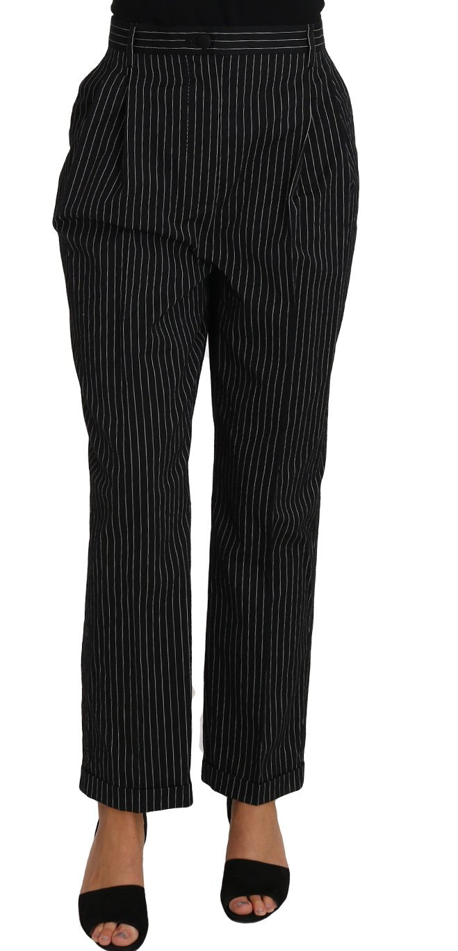 Black Pin Striped Dress Pants Cropped Straight Pant - coffeewithmee2Dolce & GabbanaP1575S