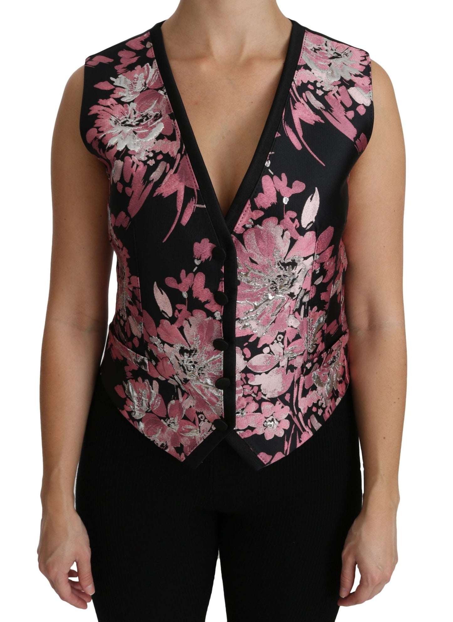 Black Pink Floral Waistcoat Vest Blouse Top - coffeewithmee2Dolce & GabbanaP2741S