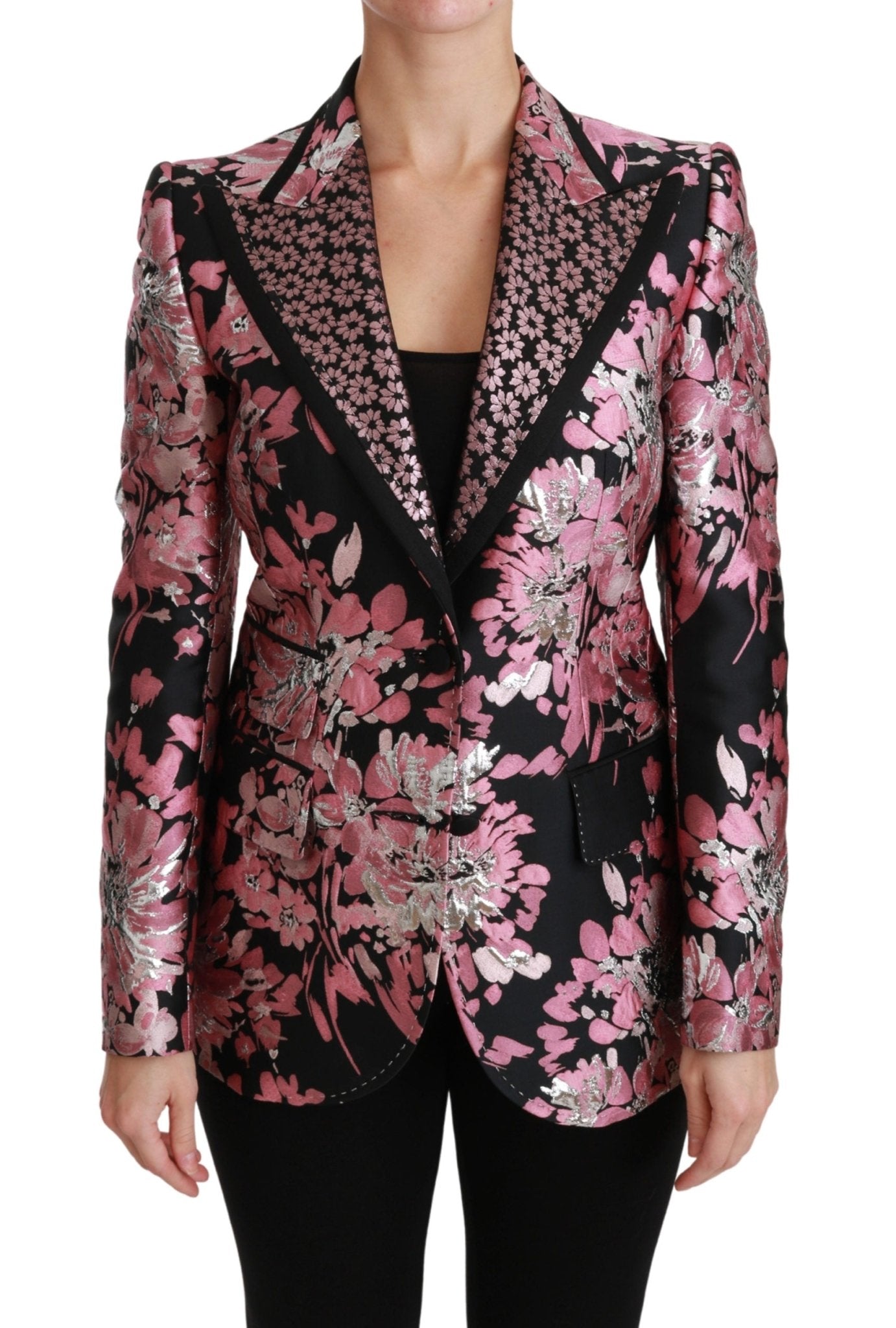 Black Pink Jacquard Slim Fit Blazer - coffeewithmee2Dolce & GabbanaP2949S