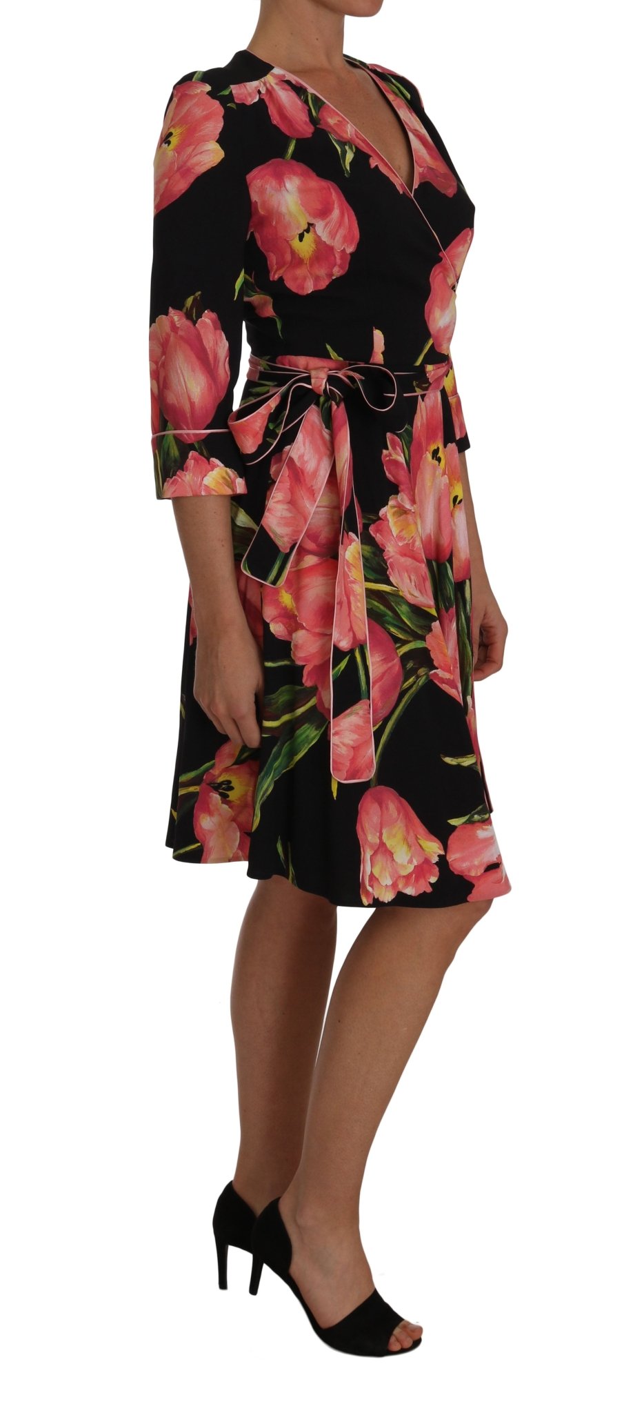 Black Pink Tulip Print Stretch Shift Dress - coffeewithmee2Dolce & GabbanaP1371S