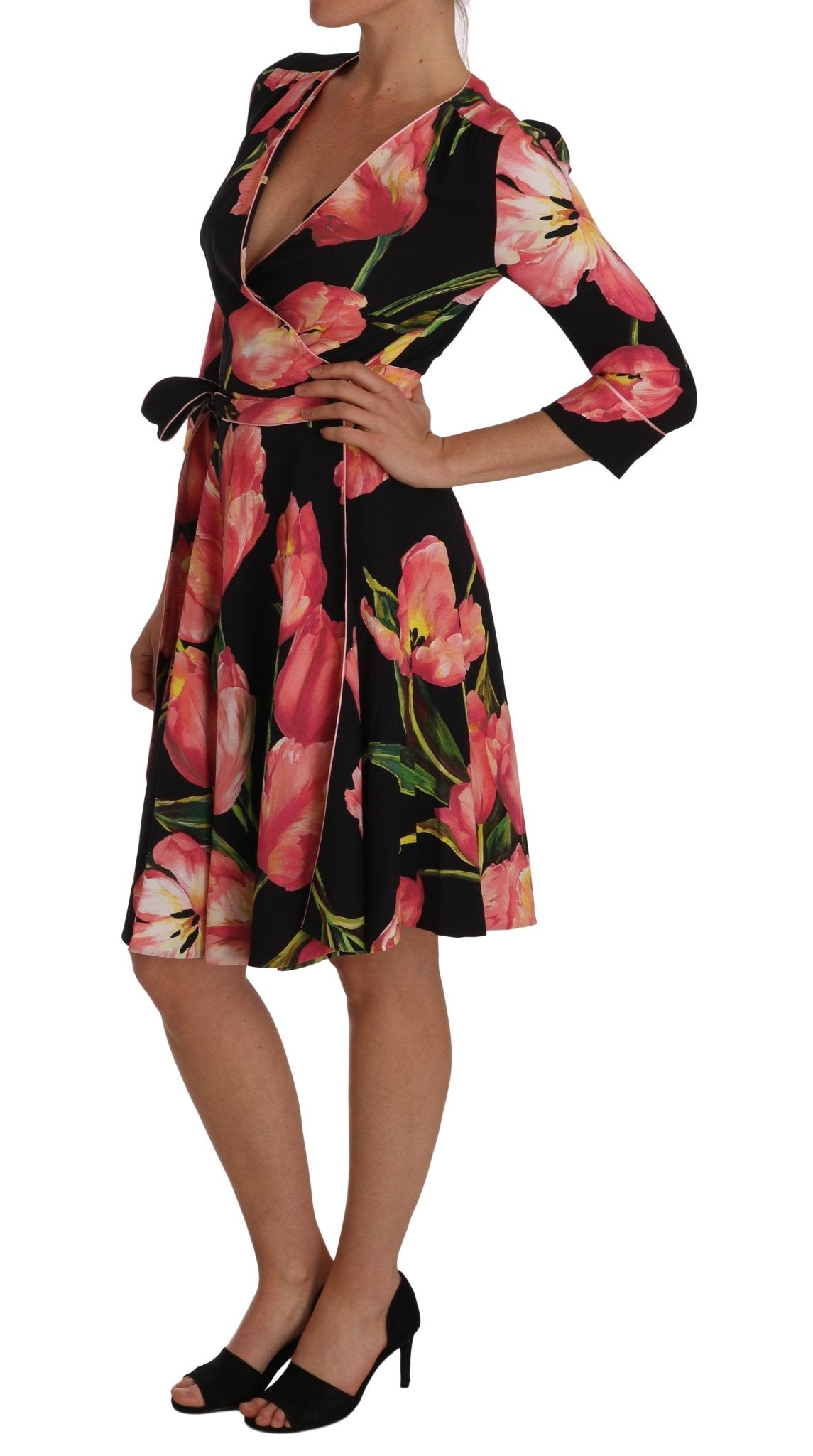 Black Pink Tulip Print Stretch Shift Dress - coffeewithmee2Dolce & GabbanaP1371S