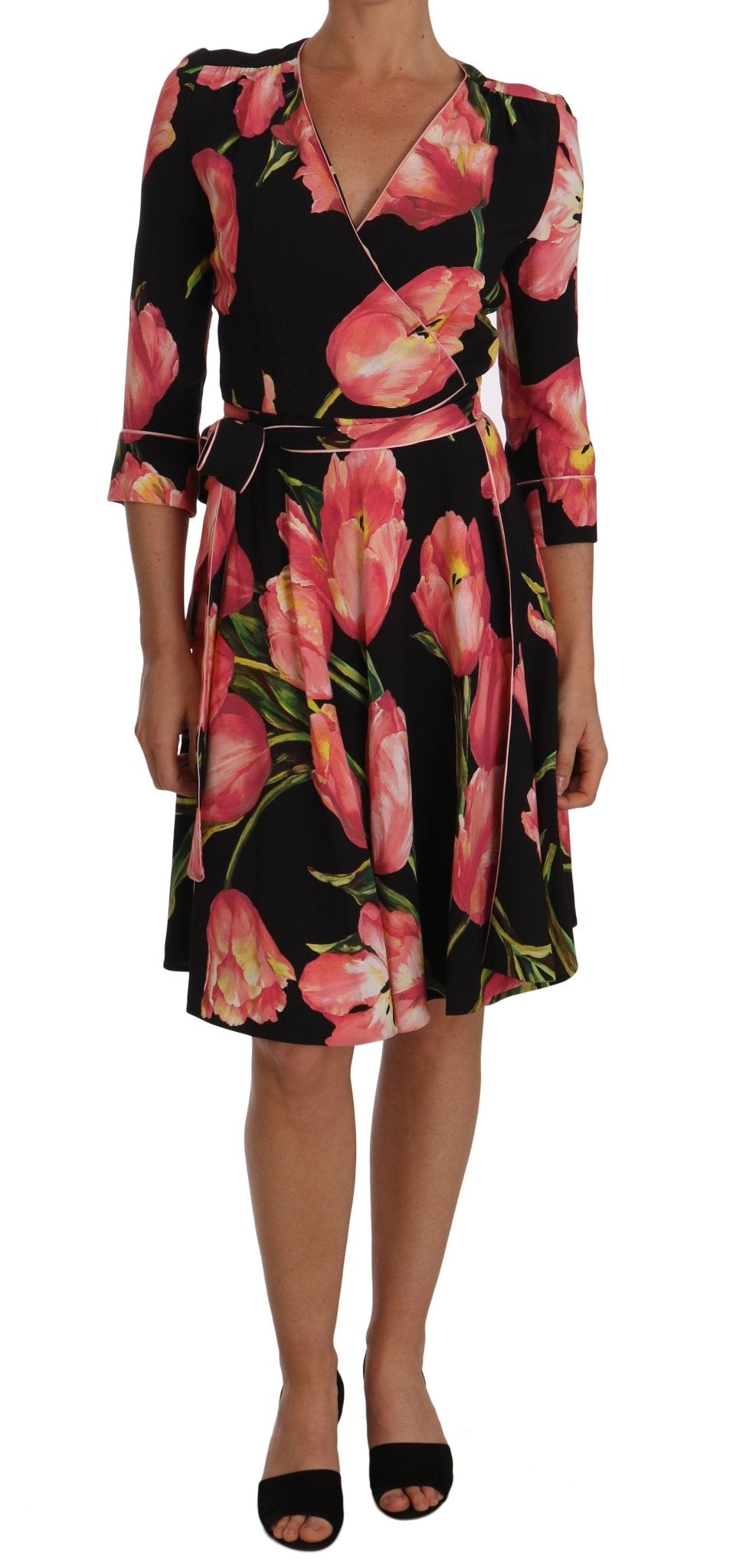 Black Pink Tulip Print Stretch Shift Dress - coffeewithmee2Dolce & GabbanaP1371S
