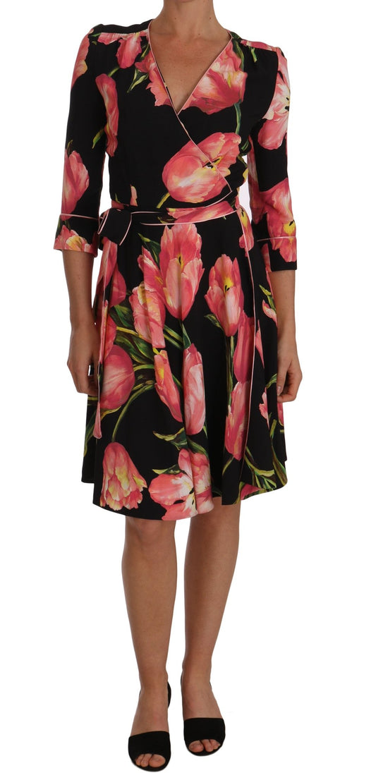 Black Pink Tulip Print Stretch Shift Dress - coffeewithmee2Dolce & GabbanaP1371S