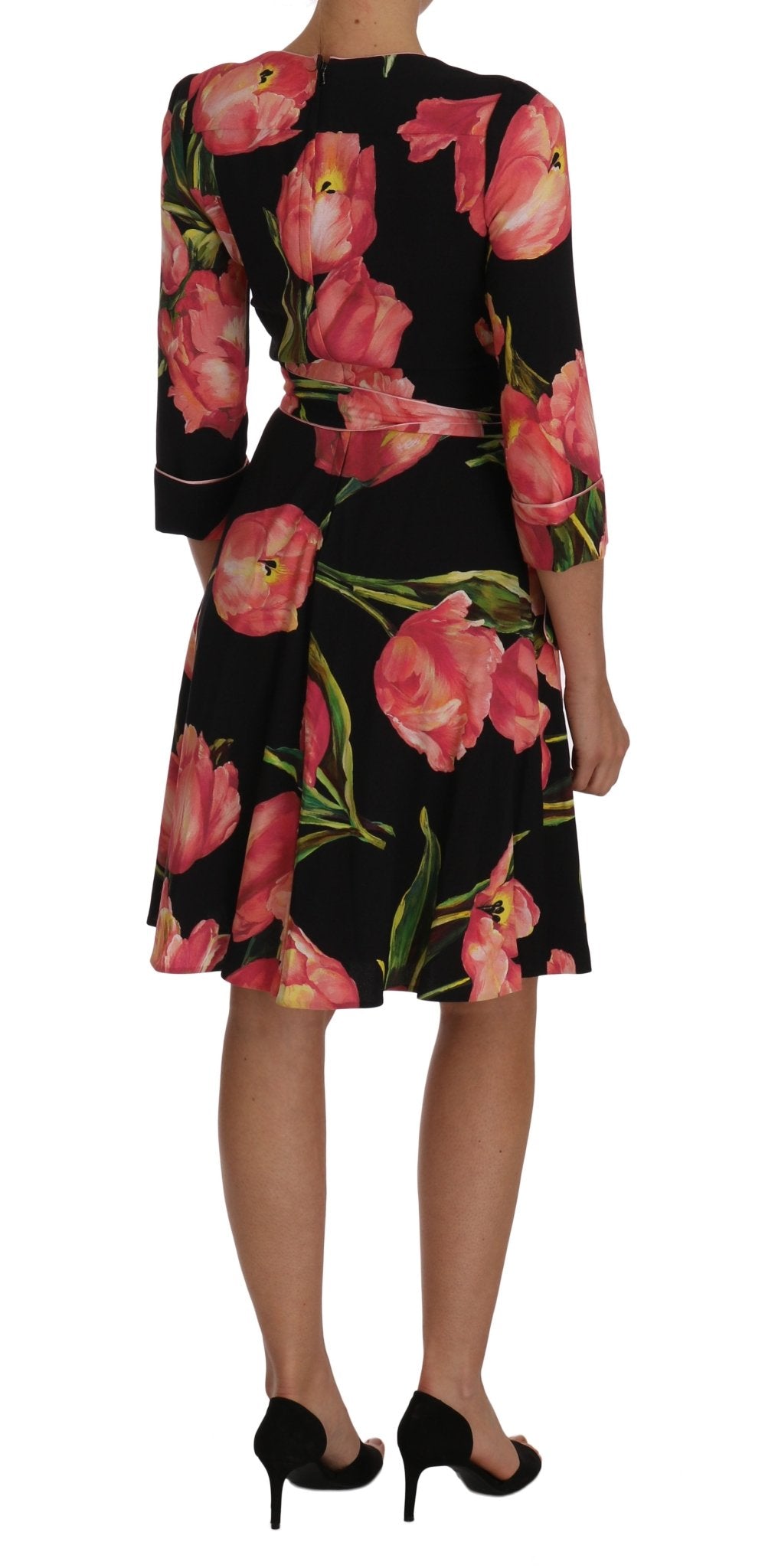 Black Pink Tulip Print Stretch Shift Dress - coffeewithmee2Dolce & GabbanaP1371S