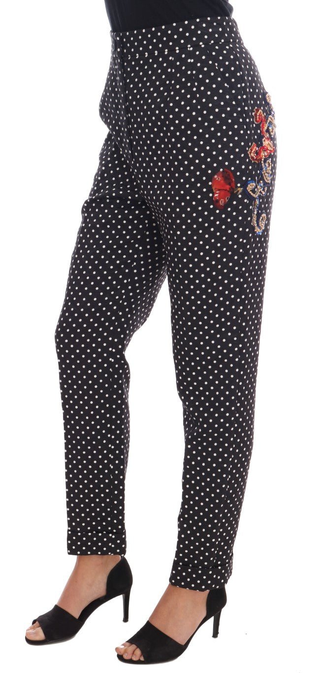 Black Polka Dot Sicily Crystal Pants - coffeewithmee2Dolce & GabbanaP2164S