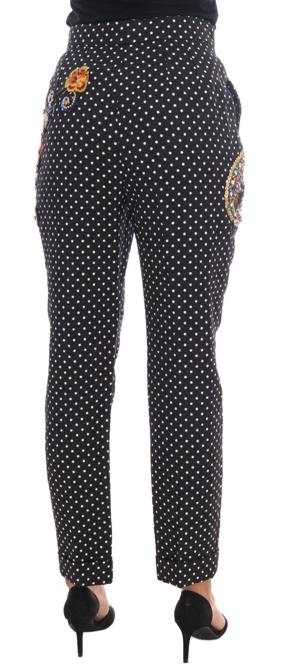 Black Polka Dot Sicily Crystal Pants - coffeewithmee2Dolce & GabbanaP2164S