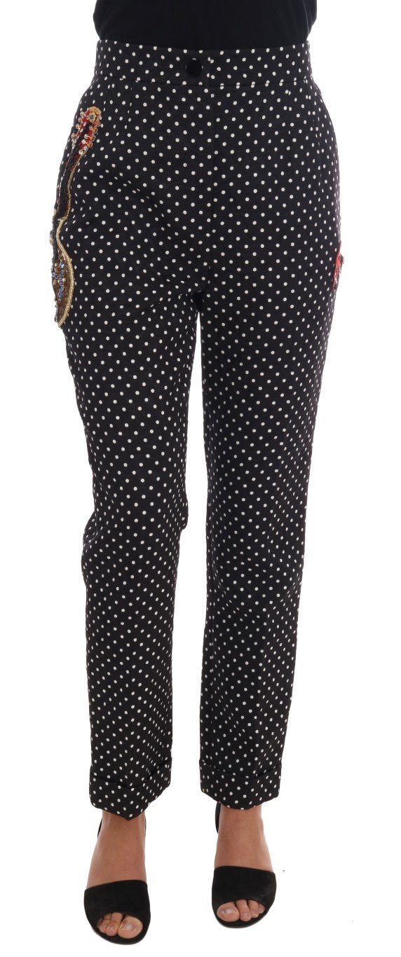 Black Polka Dot Sicily Crystal Pants - coffeewithmee2Dolce & GabbanaP2164S