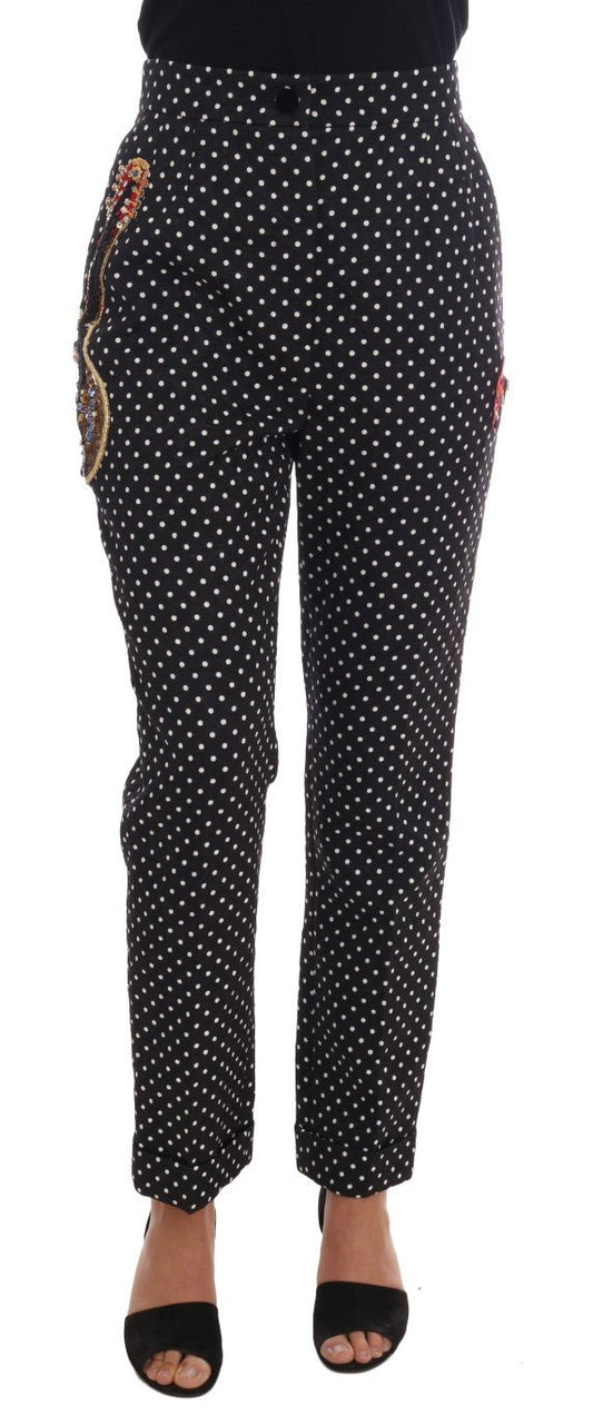 Black Polka Dot Sicily Crystal Pants - coffeewithmee2Dolce & GabbanaP2164S