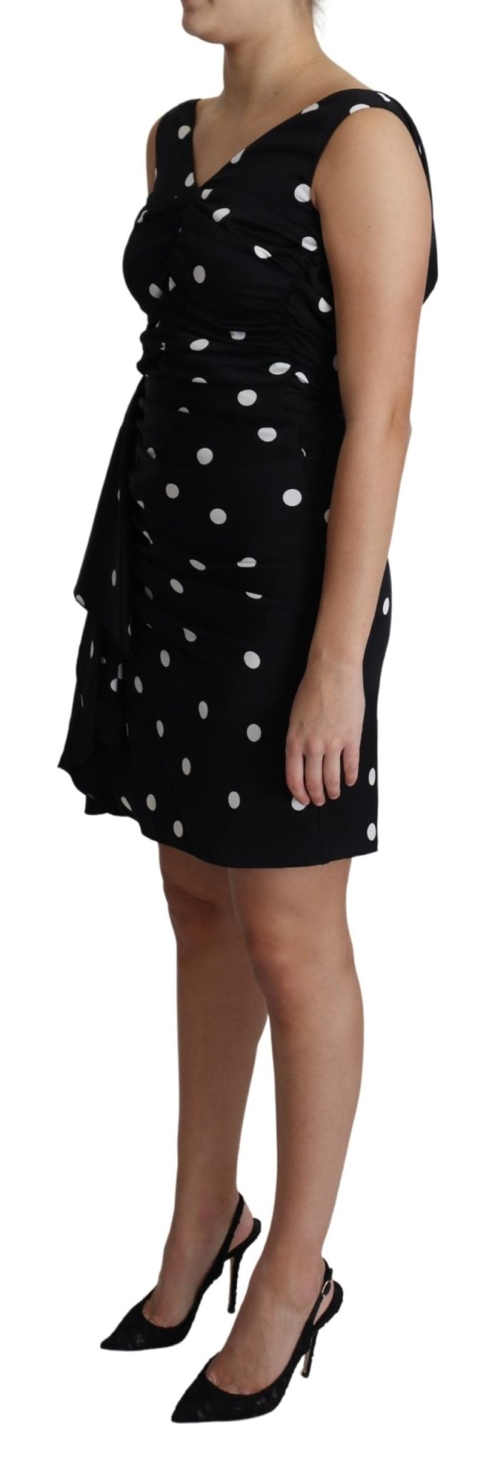 Black Polka Dots Charmeuse Ruffle Mini Dress - coffeewithmee2Dolce & GabbanaP3767S