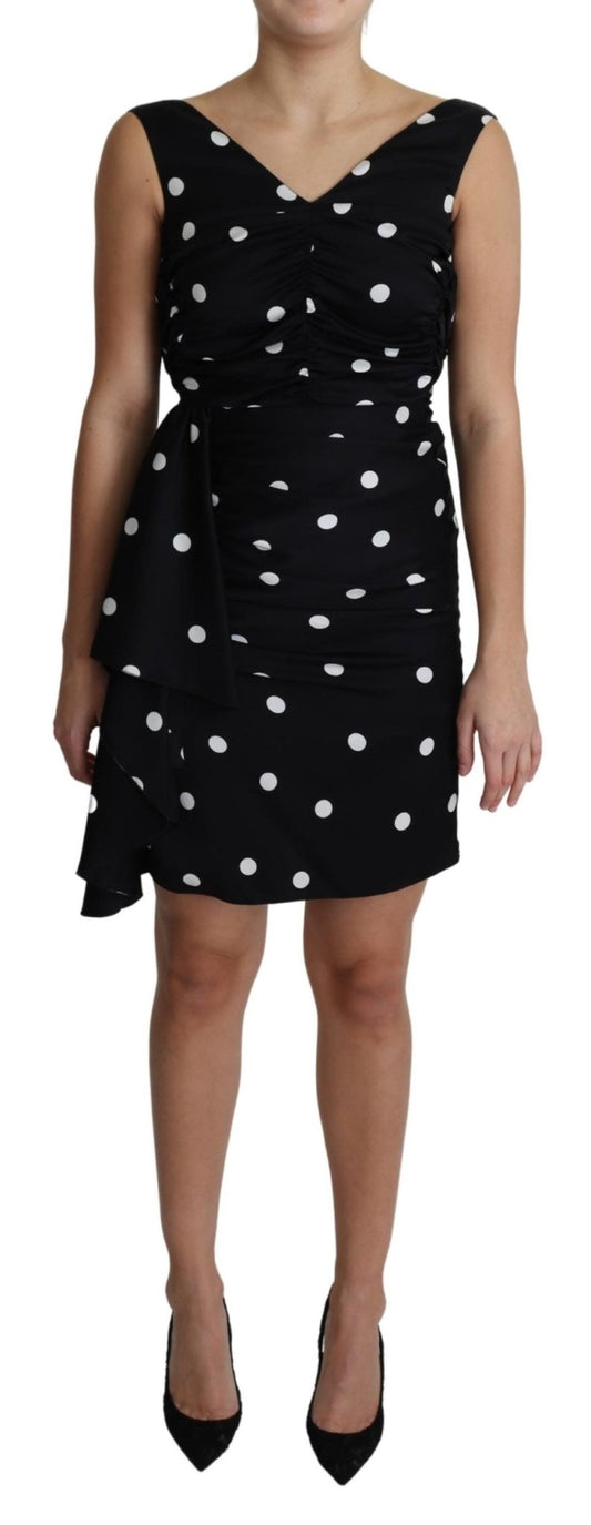 Black Polka Dots Charmeuse Ruffle Mini Dress - coffeewithmee2Dolce & GabbanaP3767S