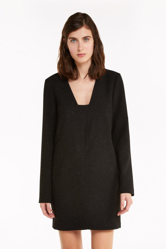 Black Polyester Glitter V-Neck Dress - coffeewithmee2Patrizia PepeP4365S