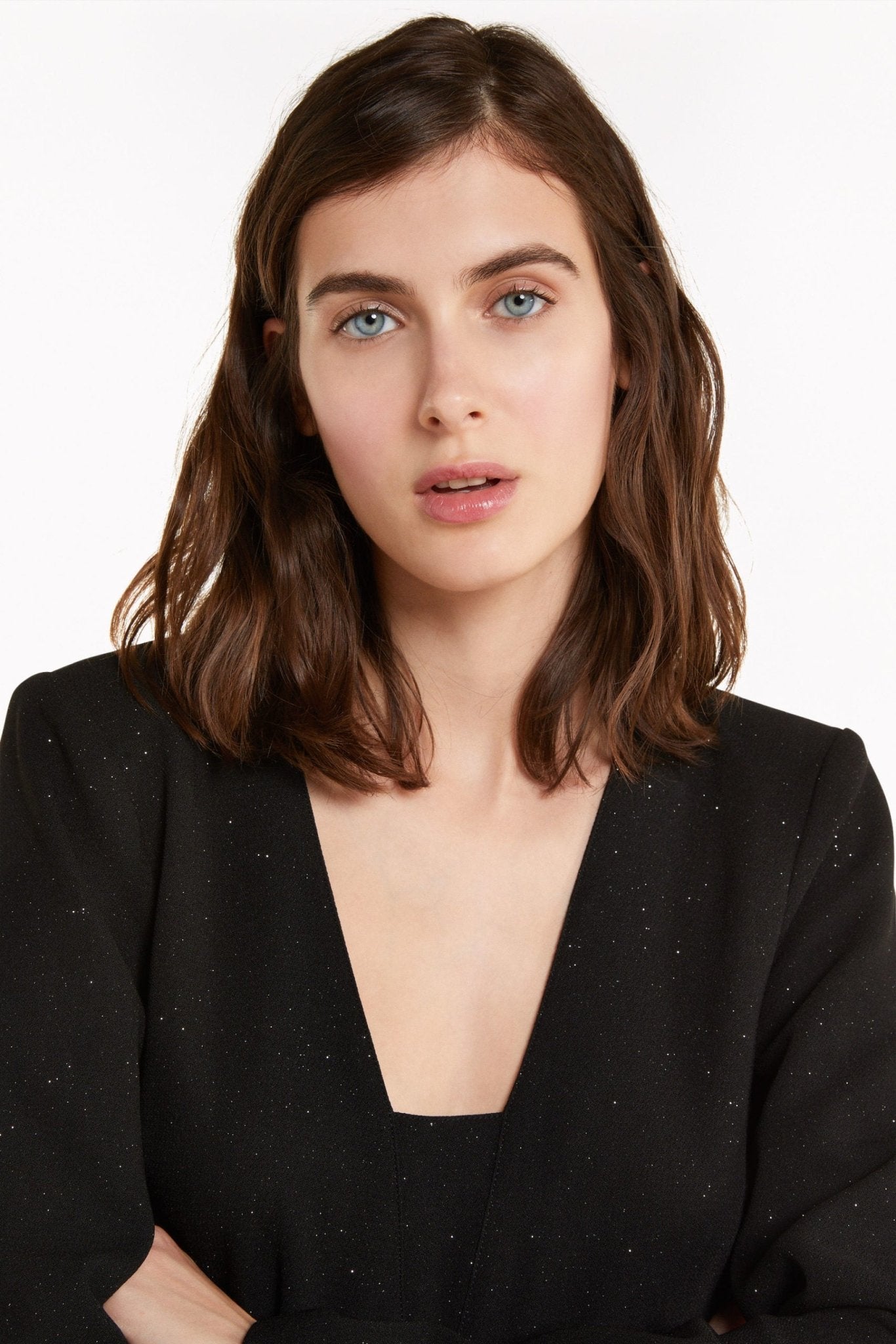 Black Polyester Glitter V-Neck Dress - coffeewithmee2Patrizia PepeP4365S