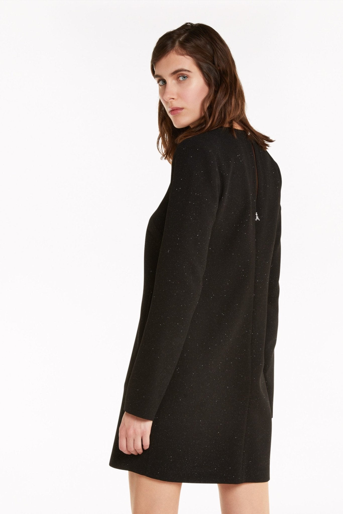 Black Polyester Glitter V-Neck Dress - coffeewithmee2Patrizia PepeP4365S