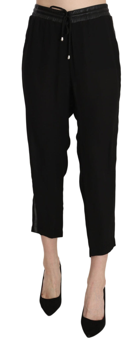 Black Polyester High Waist Cropped Trousers Pants - coffeewithmee2GuessP2295S