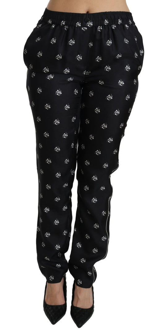 Black Printed Mid Waist Skinny Silk Pants - coffeewithmee2Dolce & GabbanaP2706S