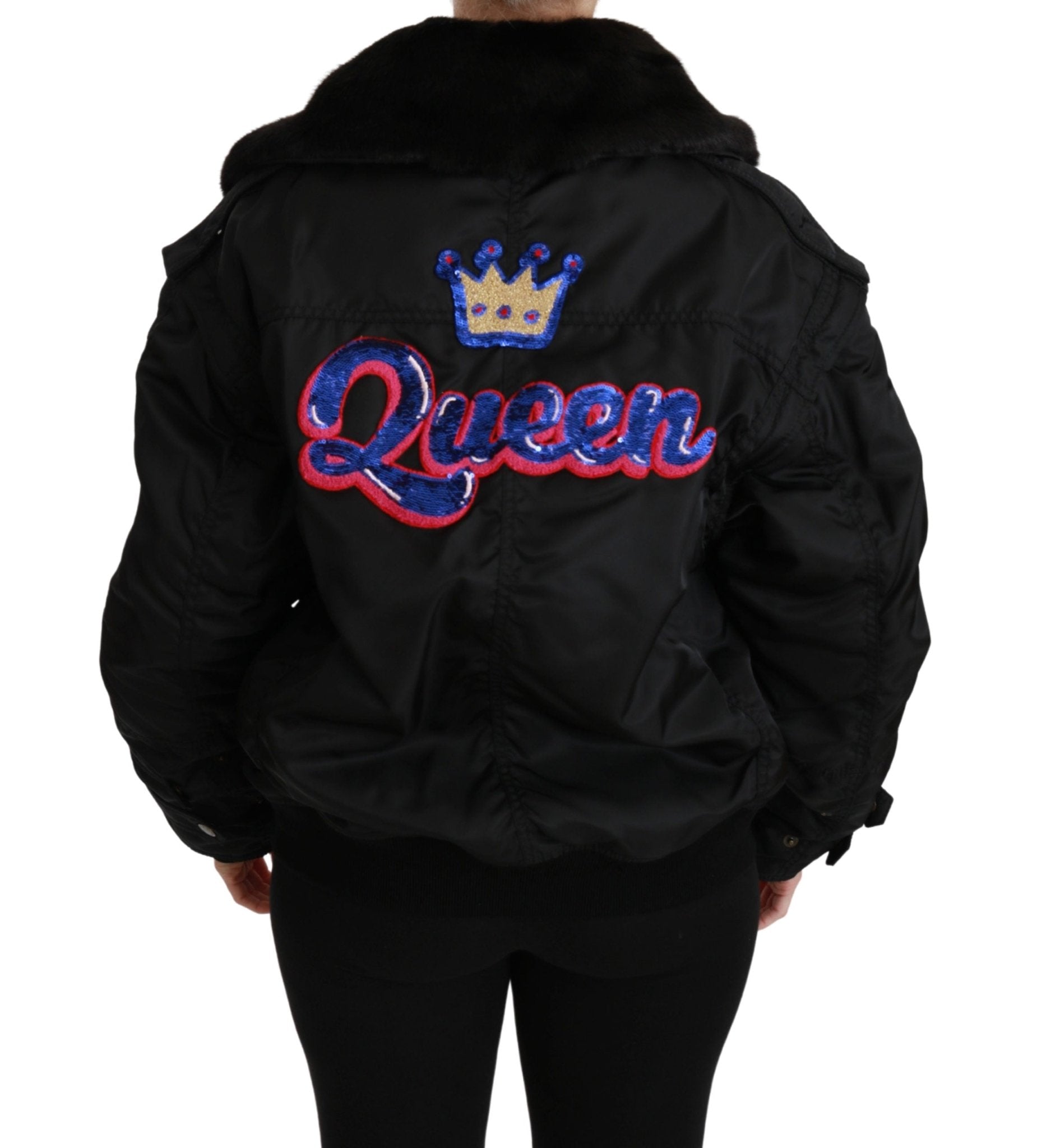 Black Queen Crown Sequined Bomber Jacket - coffeewithmee2Dolce & GabbanaP2931S