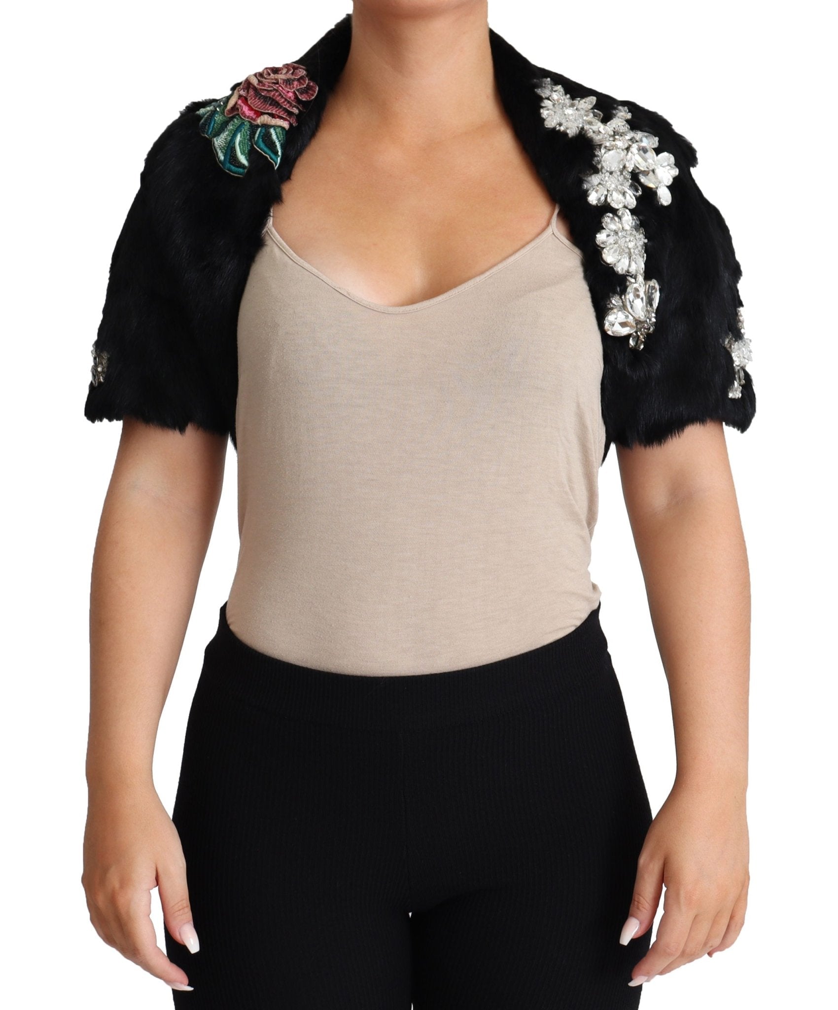 Black Rabbit Fur Crystals Sequin Coat - coffeewithmee2Dolce & GabbanaP3813S