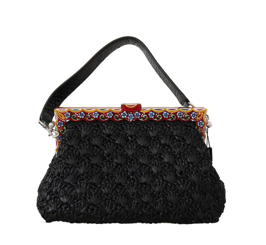 Black Raffia Leather Borse VANDA Carretto Purse - coffeewithmee2Dolce & GabbanaP0078S
