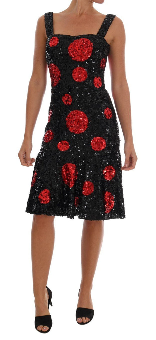 Black Red Polka Sequined Shift Dress - coffeewithmee2Dolce & GabbanaP2114S