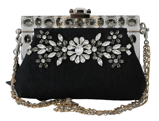 Black Ricamo Silver Crystal Shoulder VANDA Purse - coffeewithmee2Dolce & GabbanaP0077S