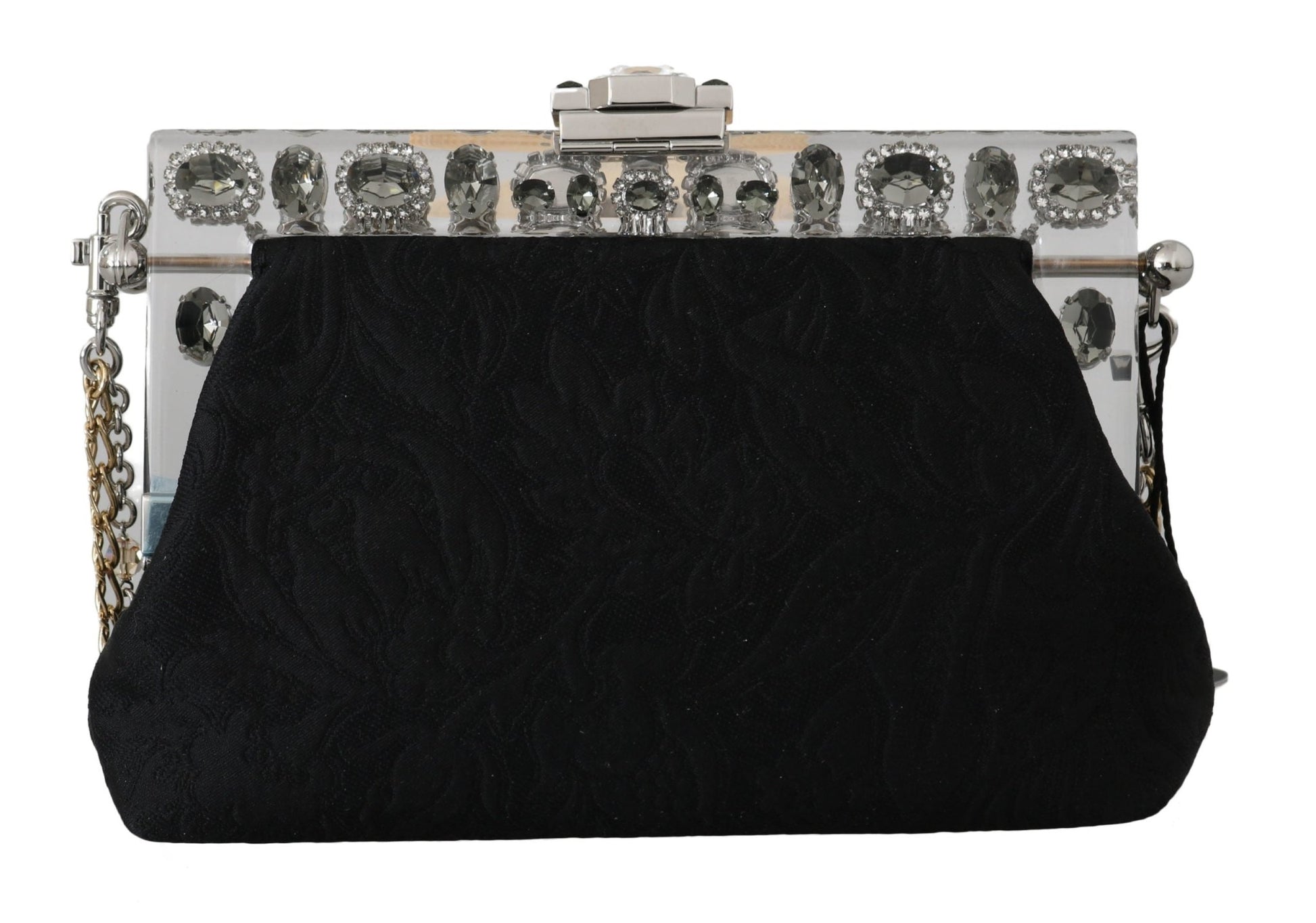 Black Ricamo Silver Crystal Shoulder VANDA Purse - coffeewithmee2Dolce & GabbanaP0077S