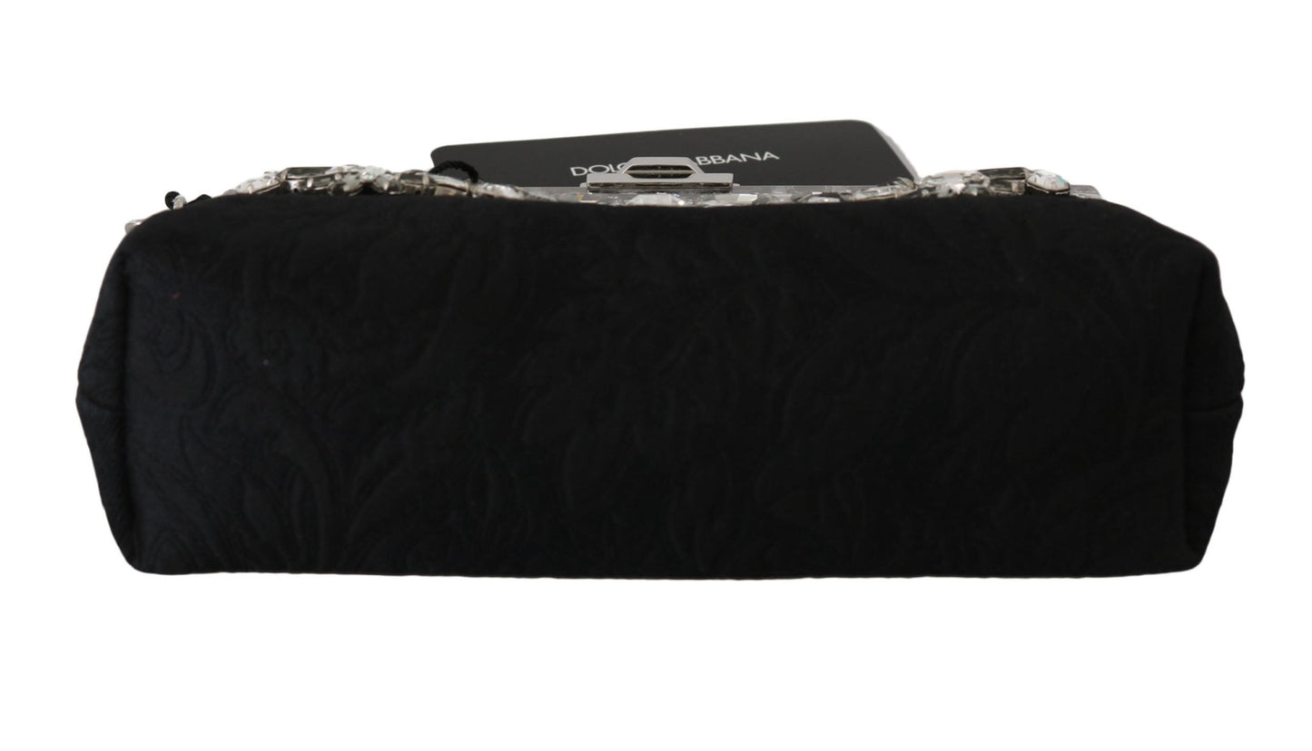 Black Ricamo Silver Crystal Shoulder VANDA Purse - coffeewithmee2Dolce & GabbanaP0077S