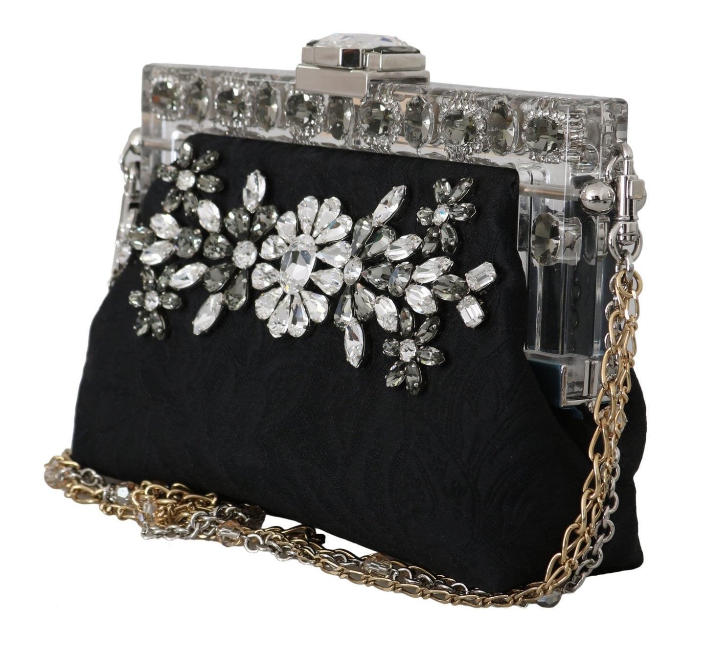 Black Ricamo Silver Crystal Shoulder VANDA Purse - coffeewithmee2Dolce & GabbanaP0077S