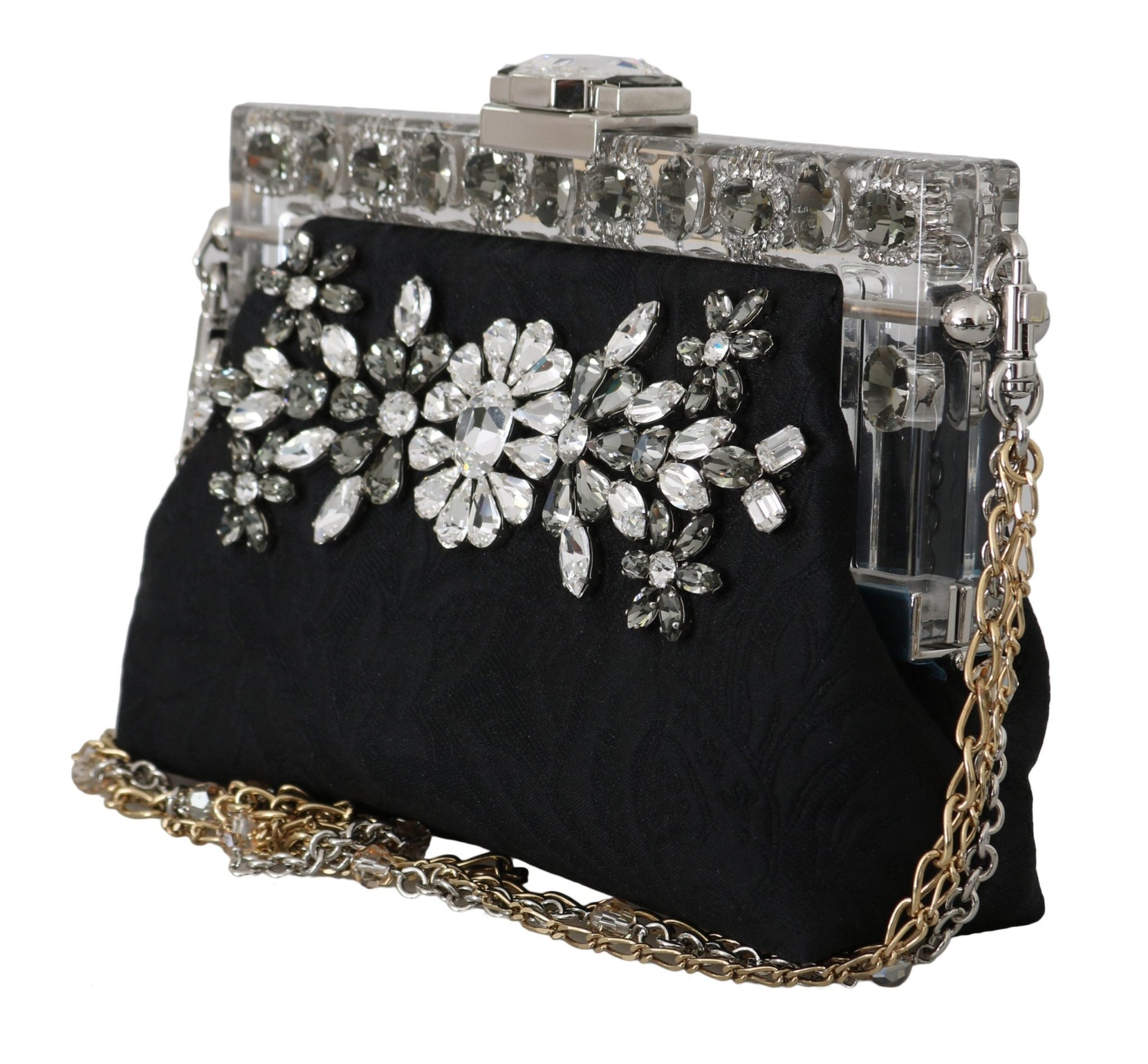 Black Ricamo Silver Crystal Shoulder VANDA Purse - coffeewithmee2Dolce & GabbanaP0077S