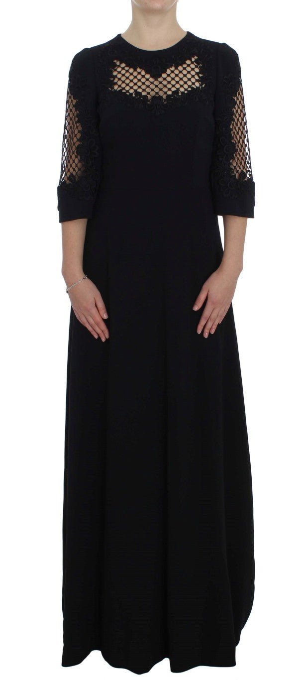 Black Ricamo Wool Stretch Maxi Dress - coffeewithmee2Dolce & GabbanaP1016S