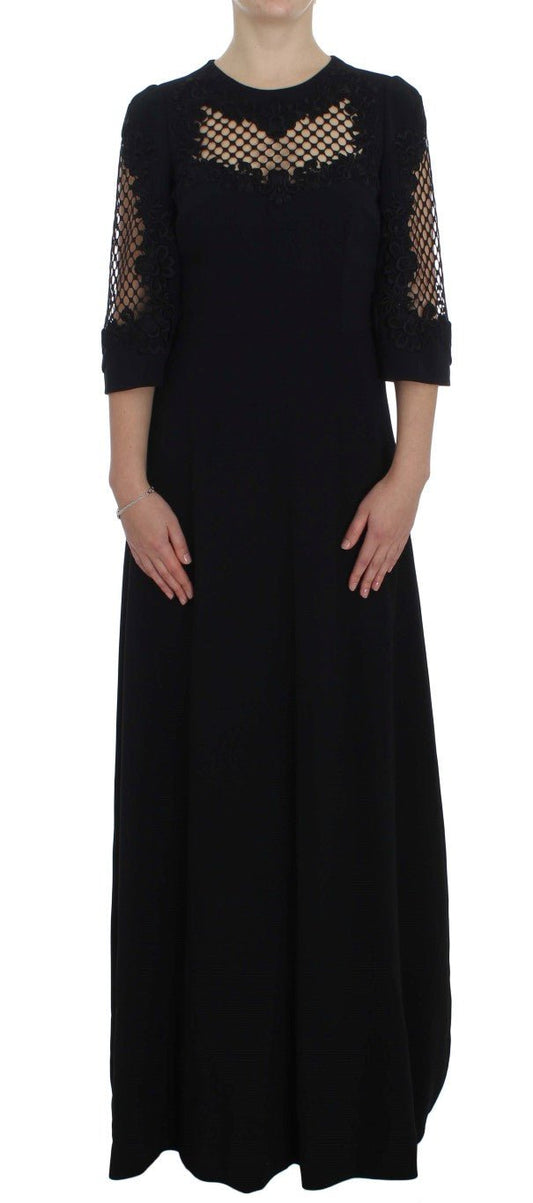 Black Ricamo Wool Stretch Maxi Dress - coffeewithmee2Dolce & GabbanaP1016S