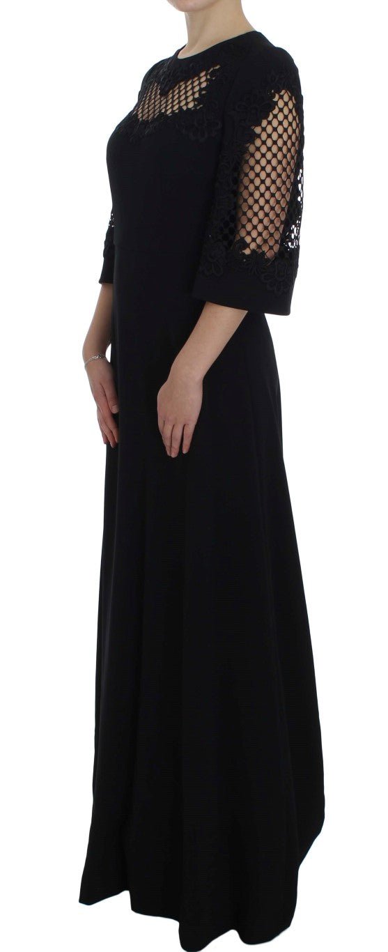 Black Ricamo Wool Stretch Maxi Dress - coffeewithmee2Dolce & GabbanaP1016S