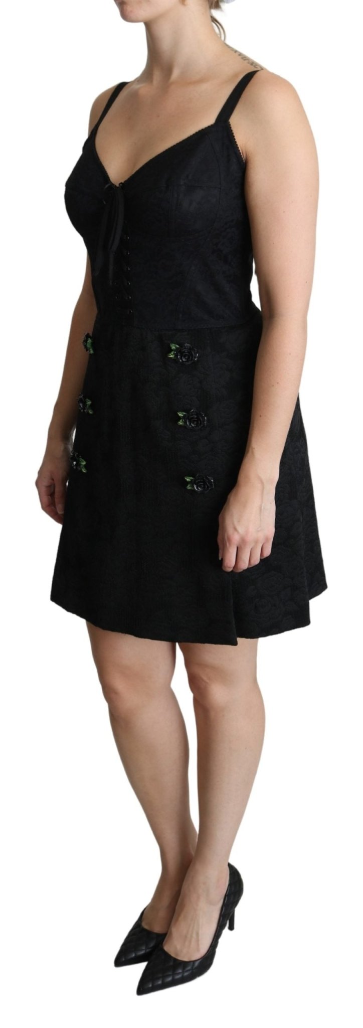Black Rose Appliqué Sheath Mini Jaquard Dress - coffeewithmee2Dolce & GabbanaP3707S