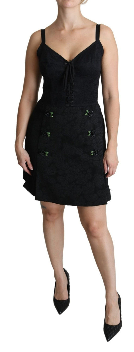 Black Rose Appliqué Sheath Mini Jaquard Dress - coffeewithmee2Dolce & GabbanaP3707S