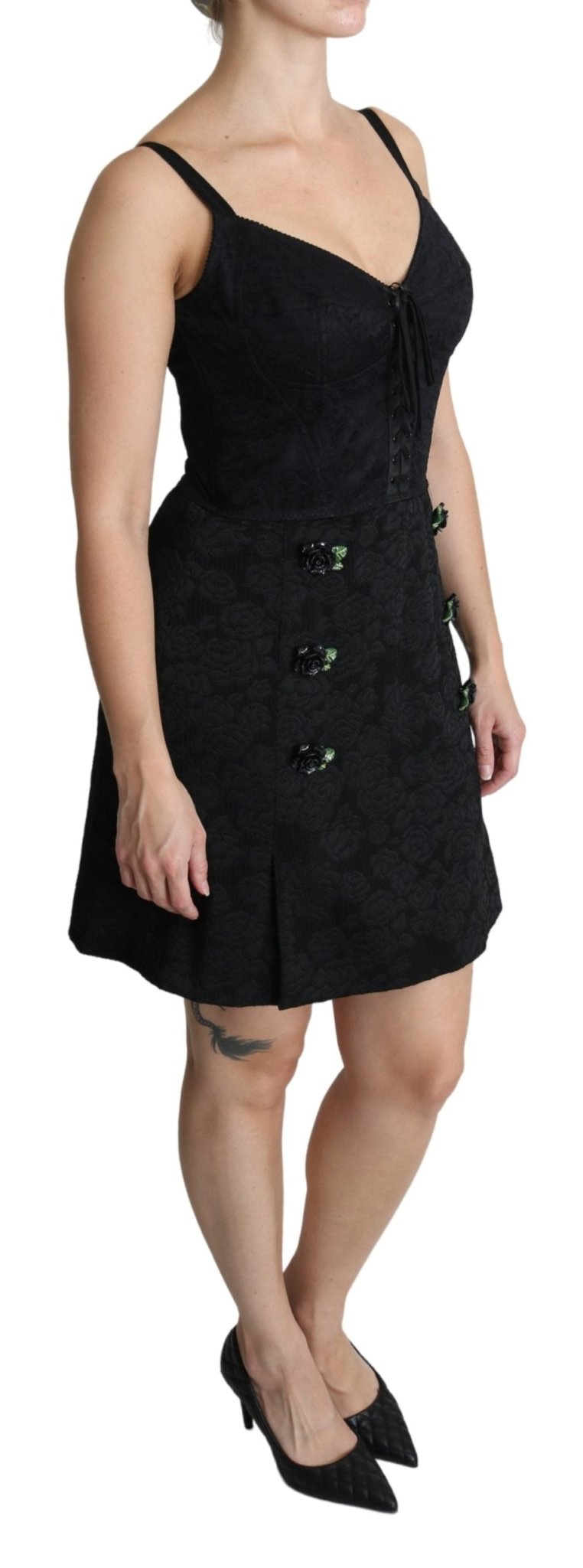 Black Rose Appliqué Sheath Mini Jaquard Dress - coffeewithmee2Dolce & GabbanaP3707S