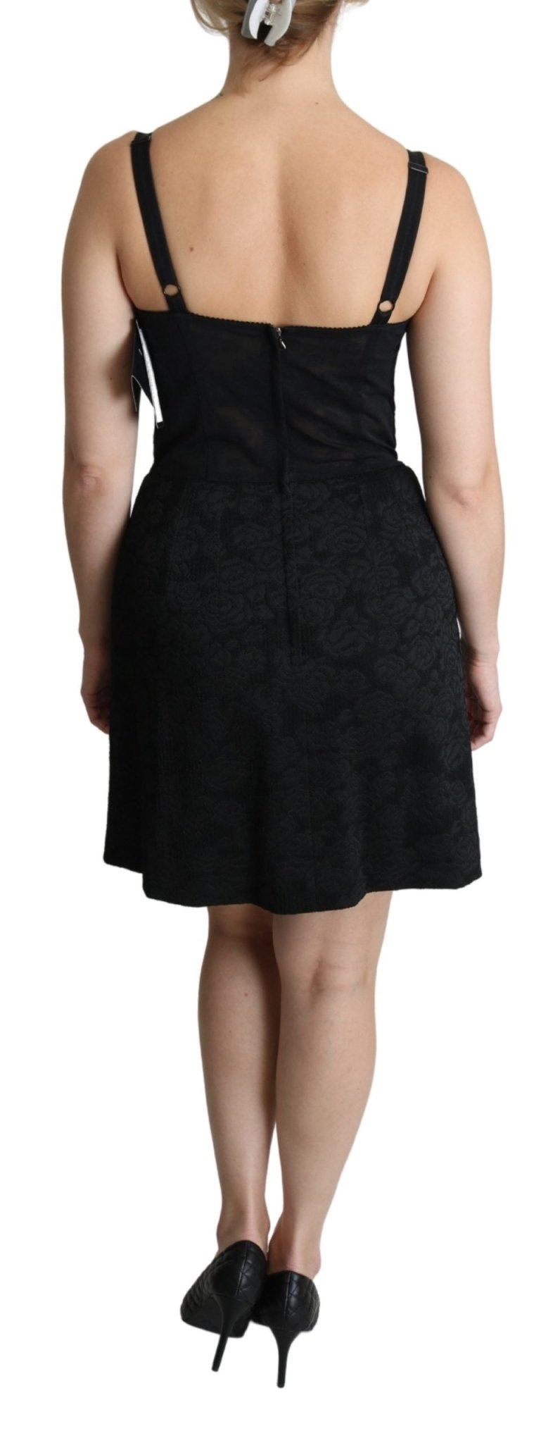 Black Rose Appliqué Sheath Mini Jaquard Dress - coffeewithmee2Dolce & GabbanaP3707S