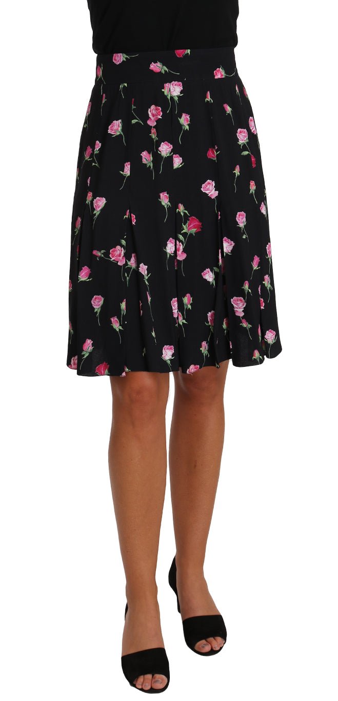 Black Rose Print Floral Knee Length Skirt - coffeewithmee2Dolce & GabbanaP1540S